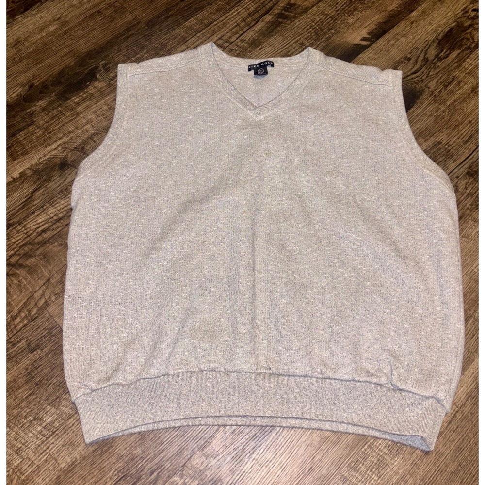 Nike Golf Mens XL Gray V-Neck Fleece Sweater Vest Heathered Sleeveless Pullover